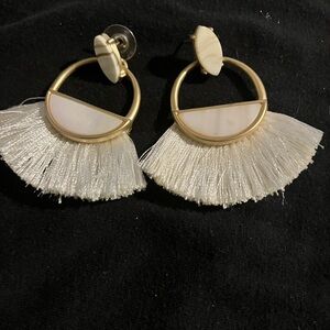 Chic Gold and White Tassel Earrings